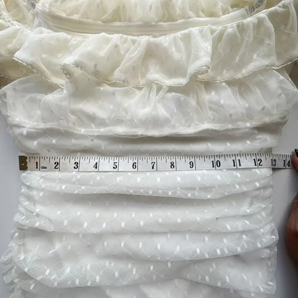 Camila Coelho Eva Mini Dress Ruched Mesh White Ivory Size Medium - Picture 12 of 14